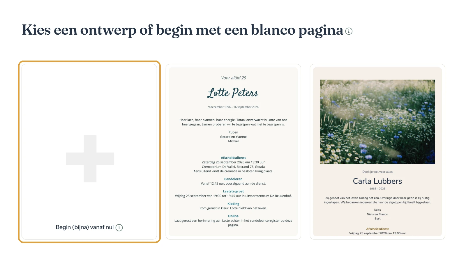 Kant-en-klare ontwerpen, met links het vak Begin (bijna) vanaf nul