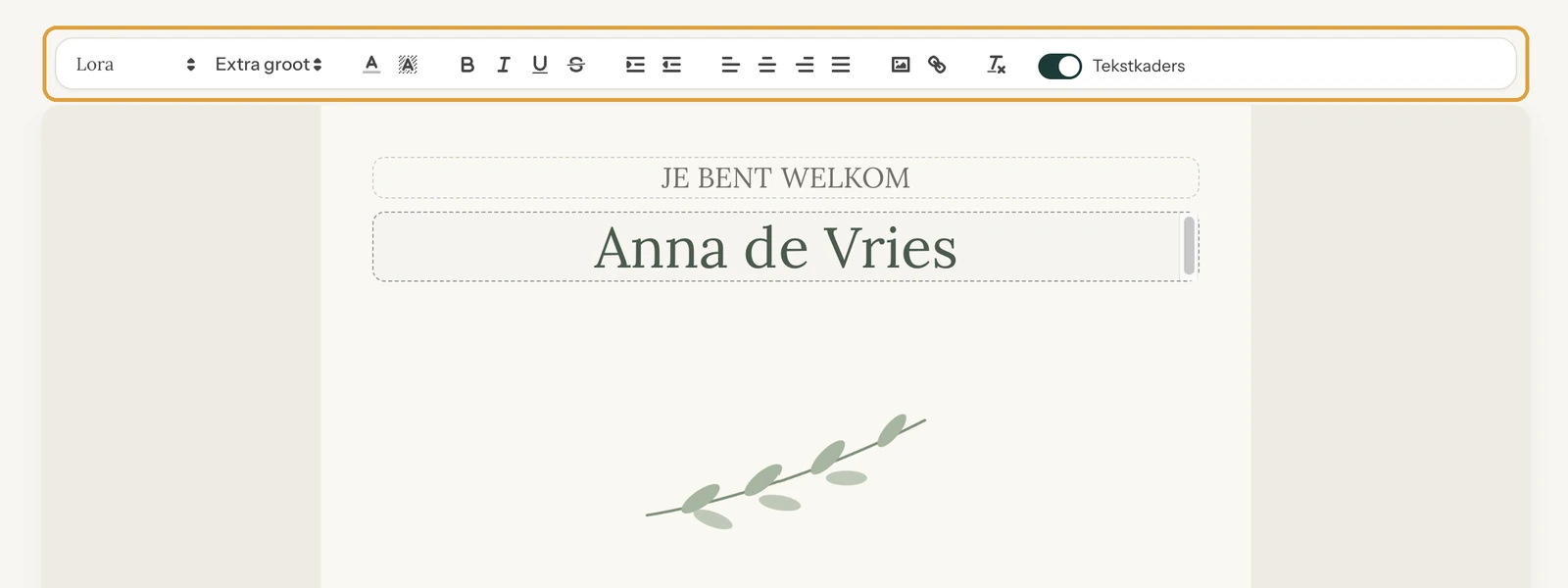 De tekstbalk met de knop voor vet en het menu Lettergrootte