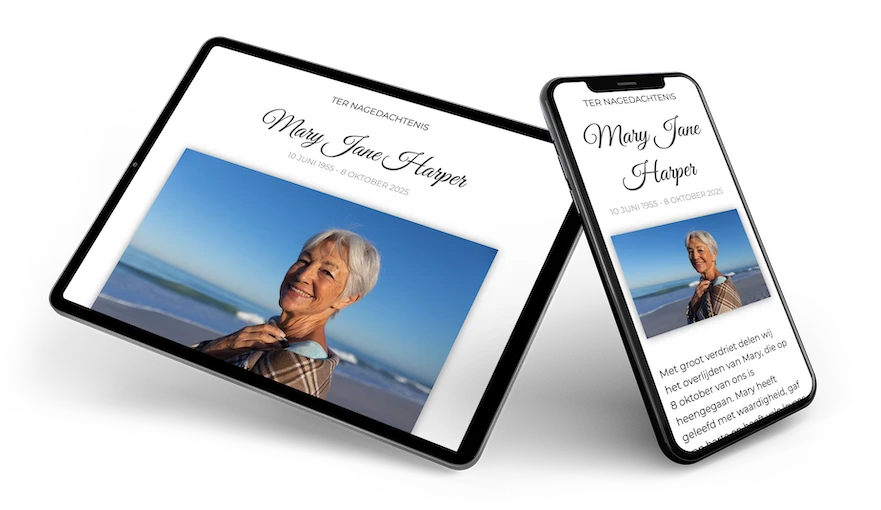 online rouwkaart op tablet en smartphone