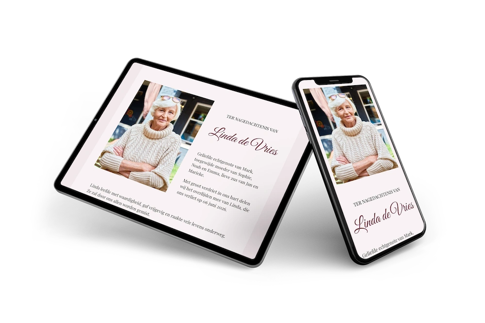 Elegante mauve online rouwkaart &ndash; voorbeeld 2