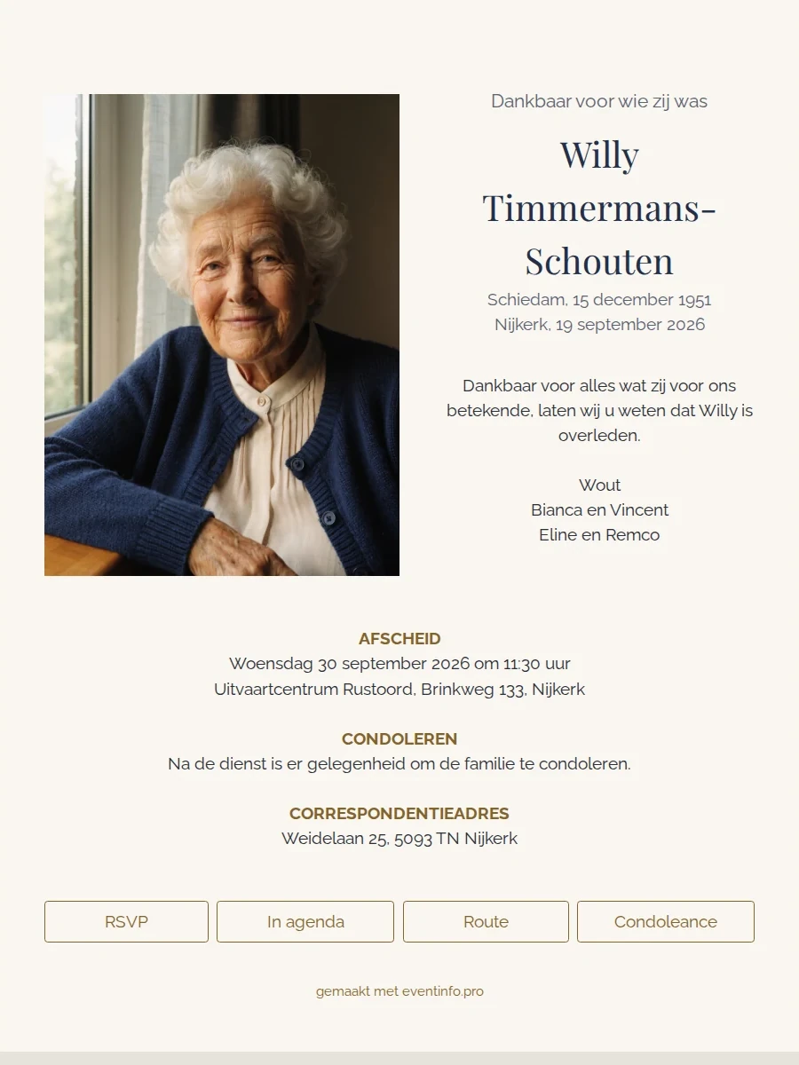 Online rouwkaart met portretfoto