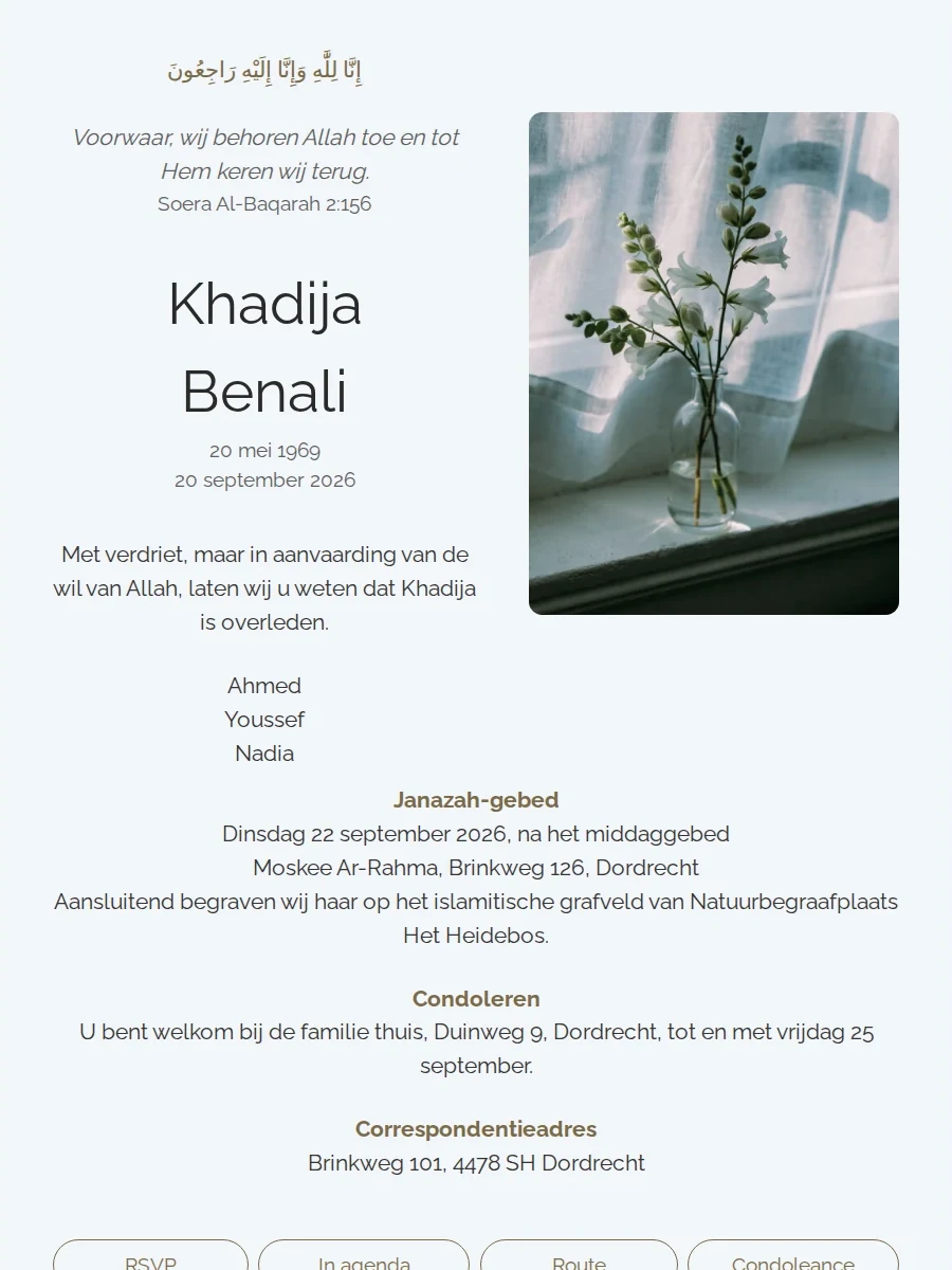 Islamitische online rouwkaart met Koranvers