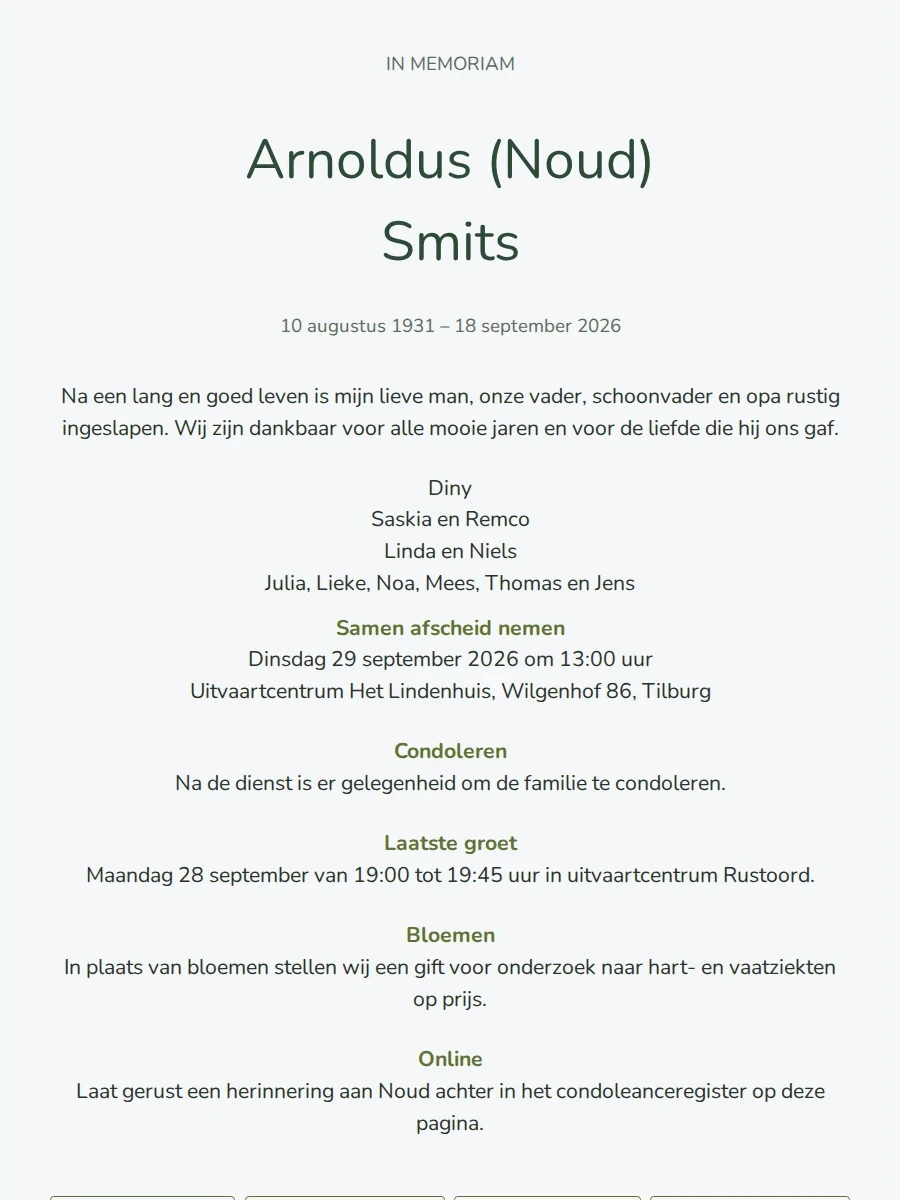 Saliegroene online rouwkaart In Memoriam