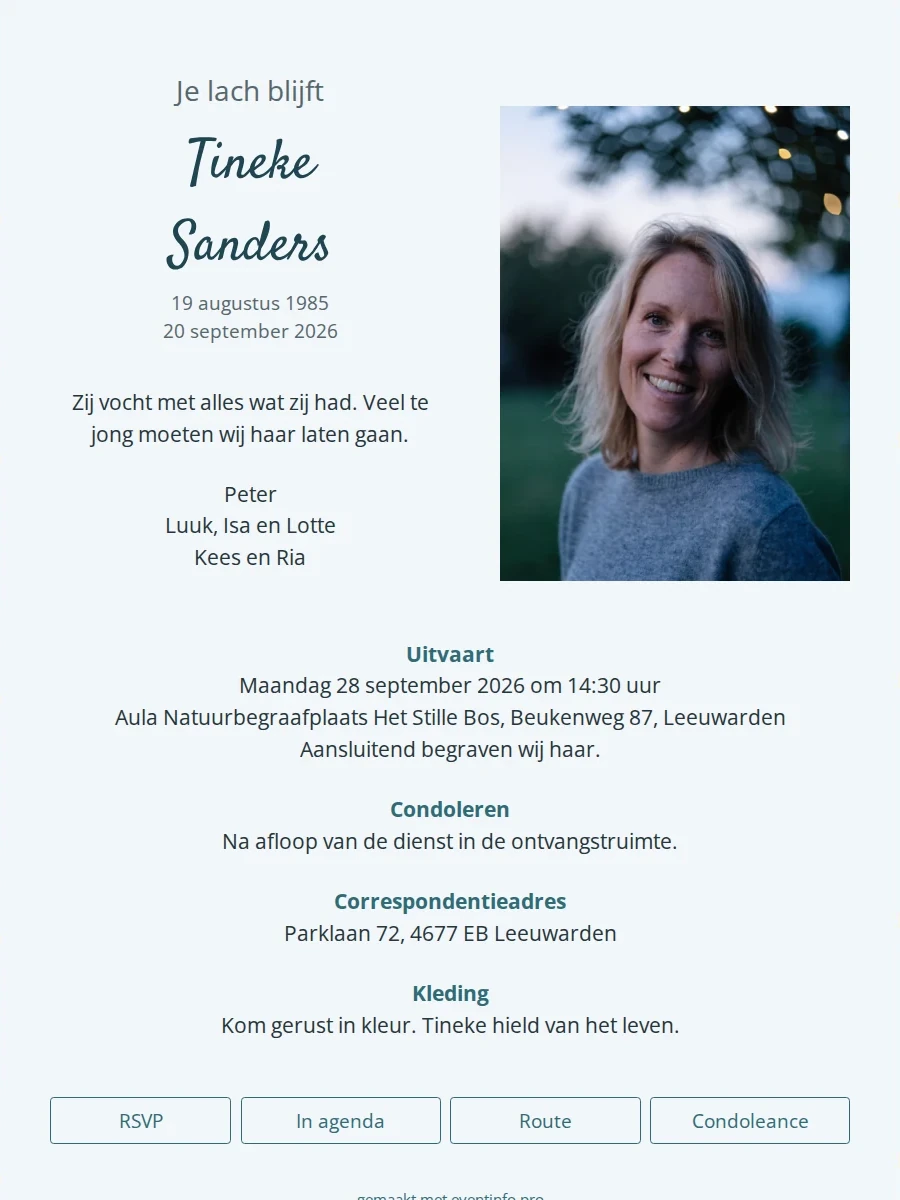 Online rouwkaart met gouden sterretjes