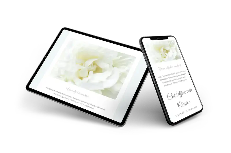 Lichte online rouwkaart met bloemmotief &ndash; voorbeeld 2