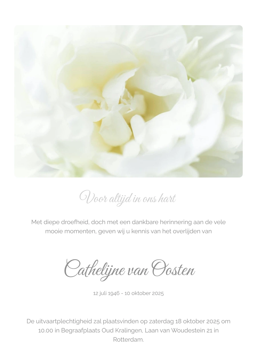 Rouwkaart met bloemmotief in lichte tinten
