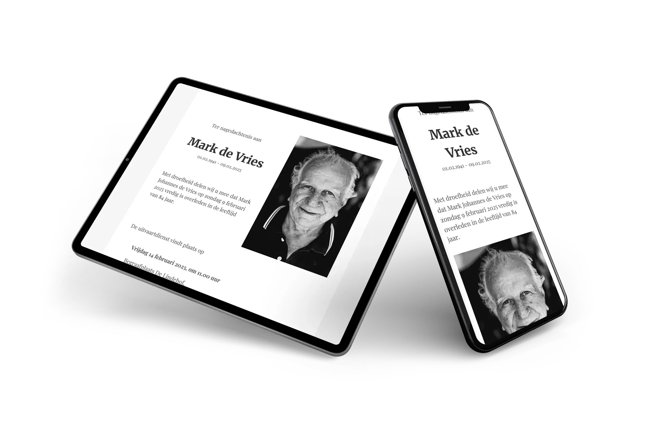 Zwart-witte online rouwkaart &ndash; voorbeeld 2